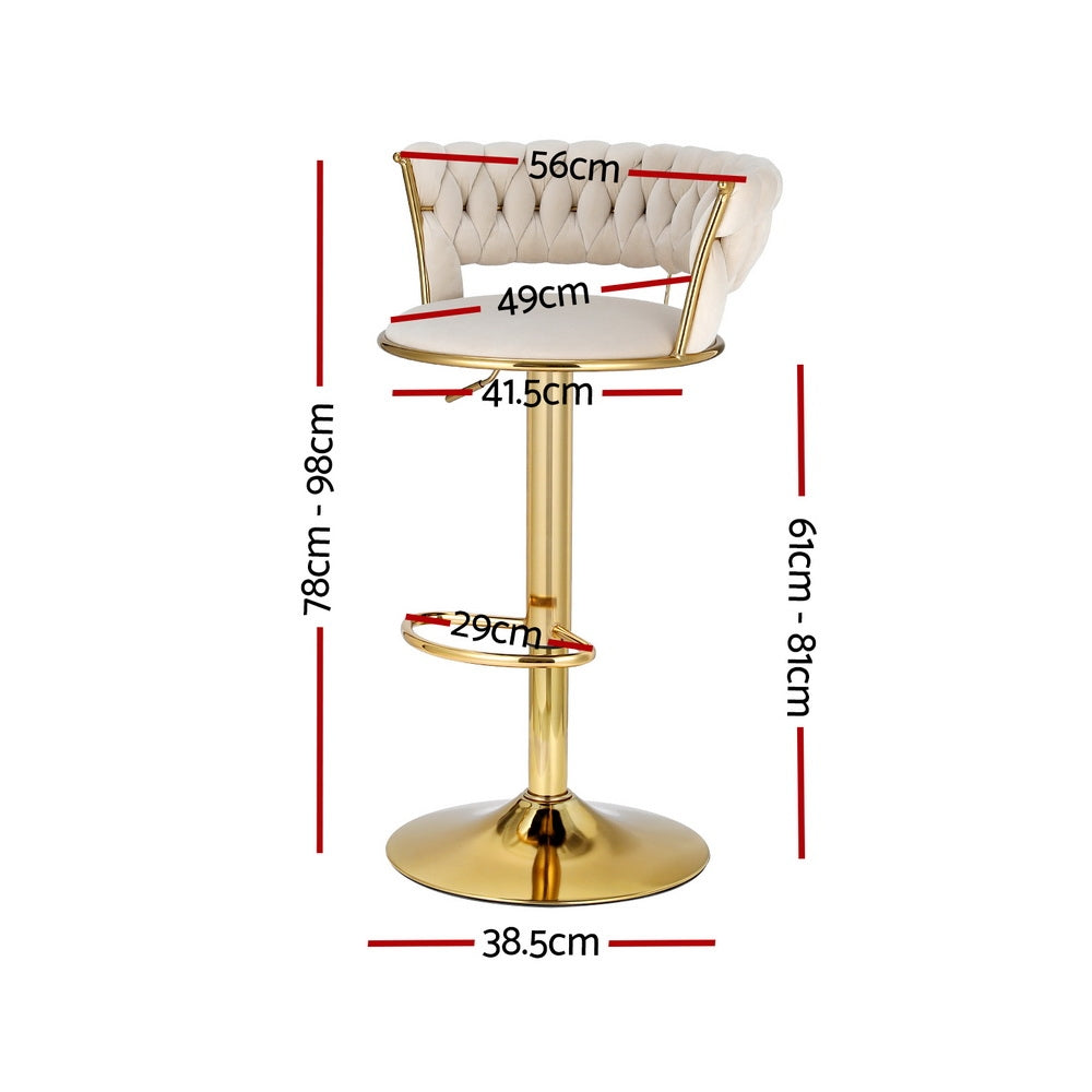 Artiss Vivien ivory velvet bar stool seat close-up — Allure Home Collections