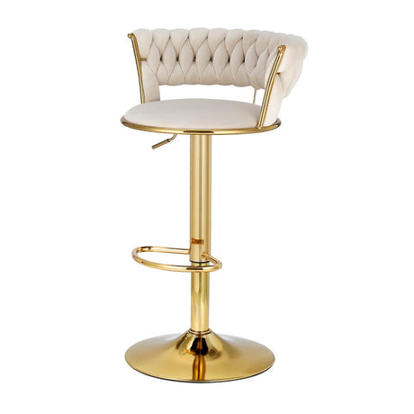 Artiss Vivien ivory velvet gas lift bar stools set of 2 with woven backrest — Allure Home Collections