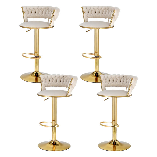 Artiss Vivien ivory velvet gas lift bar stools set of 4 with woven backrest — Allure Home Collections