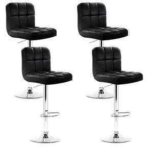 Keysborough black PU leather gas lift bar stools set of four with chrome bases