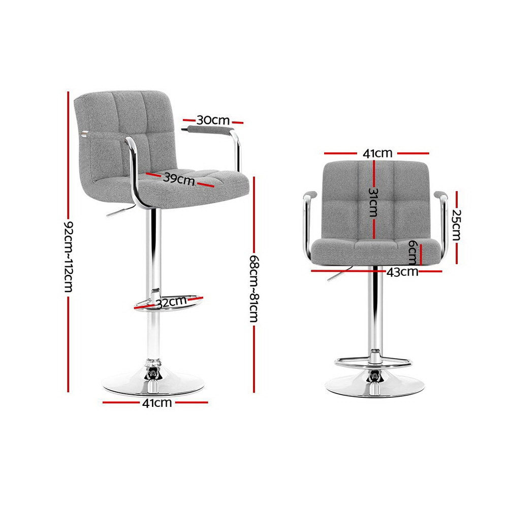 Artiss Noa bar stool grey fabric seat and armrest detail — Allure Home Collections