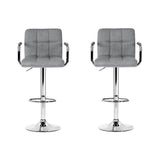 Two Artiss Noa grey fabric bar stools at kitchen counter — Allure Home Collections