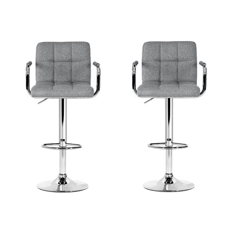 Two Artiss Noa grey fabric bar stools at kitchen counter — Allure Home Collections