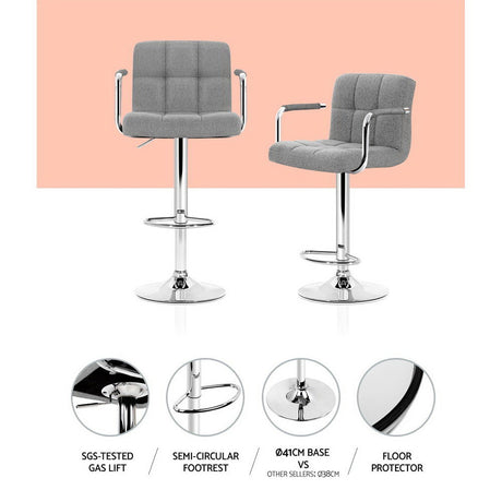 Side profile of Artiss Noa bar stool showing gas lift and armrests — Allure Home Collections