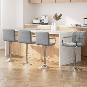 Junction Village grey faux linen gas lift bar stools set of four with armrests
