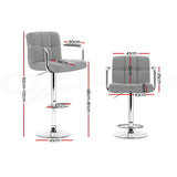 Artiss Noa bar stool grey faux linen seat and armrest detail — Allure Home Collections
