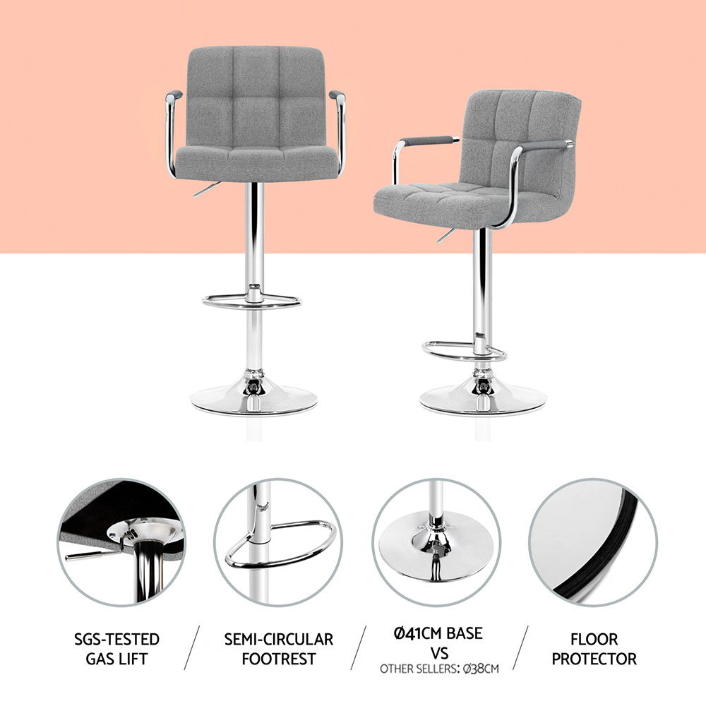 Side profile of Artiss Noa bar stool showing armrests and gas lift — Allure Home Collections