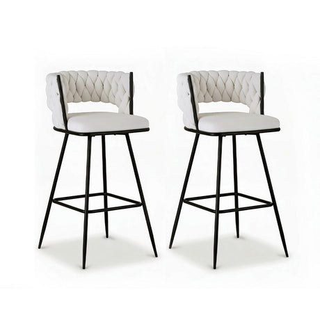 San remo woven velvet bar stool ivory in a modern kitchen