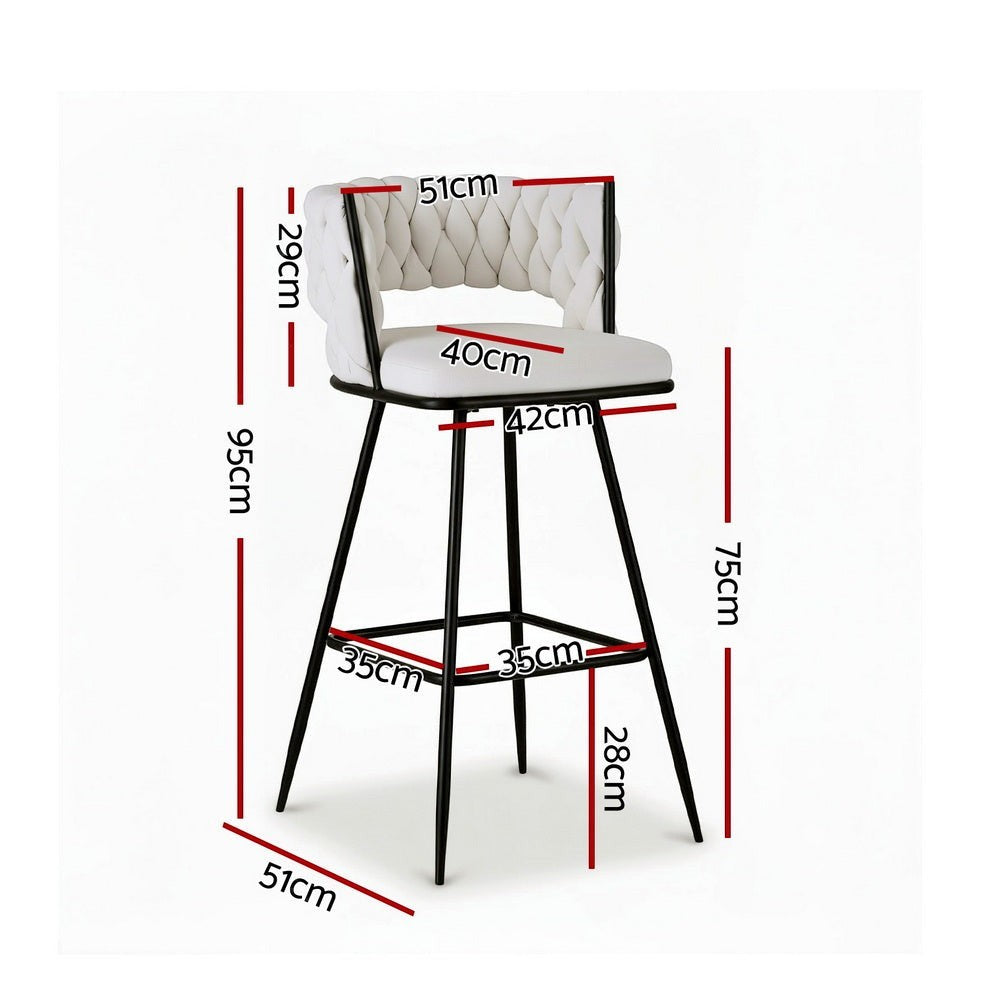 San remo woven velvet bar stool ivory beside a kitchen island