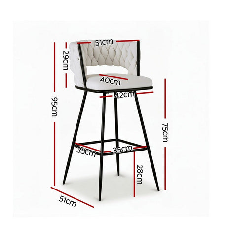 San remo woven velvet bar stool ivory beside a kitchen island