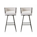 Close up of the san remo woven velvet bar stool ivory seat and frame