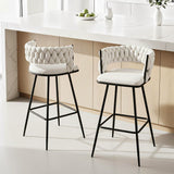 San Remo Woven Velvet Bar Stool, Ivory 2pcs