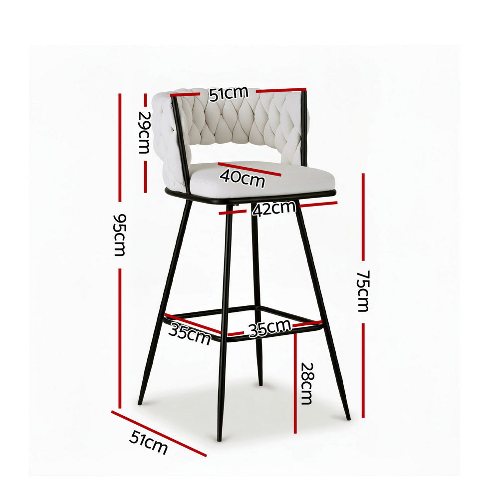 San remo woven velvet bar stool ivory beside a kitchen island
