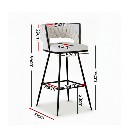 San remo woven velvet bar stool ivory beside a kitchen island