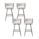 Close up of the san remo woven velvet bar stool ivory seat and frame
