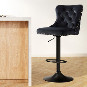 Dalyston black velvet adjustable bar stool single with reinforced steel frame
