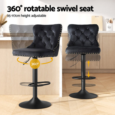 Artiss Adjustable Velvet Bar Stools - Set of 2