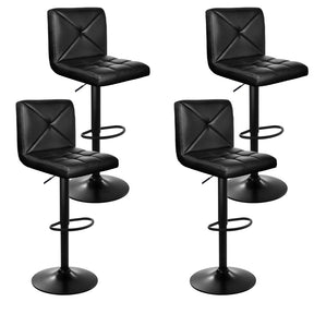 Carnegie black leather gas lift bar stools set of four with chrome bases