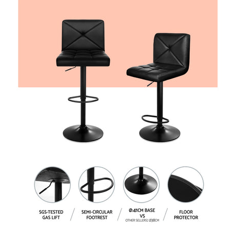 Side profile of Artiss black bar stool showing chrome gas lift base — Allure Home Collections