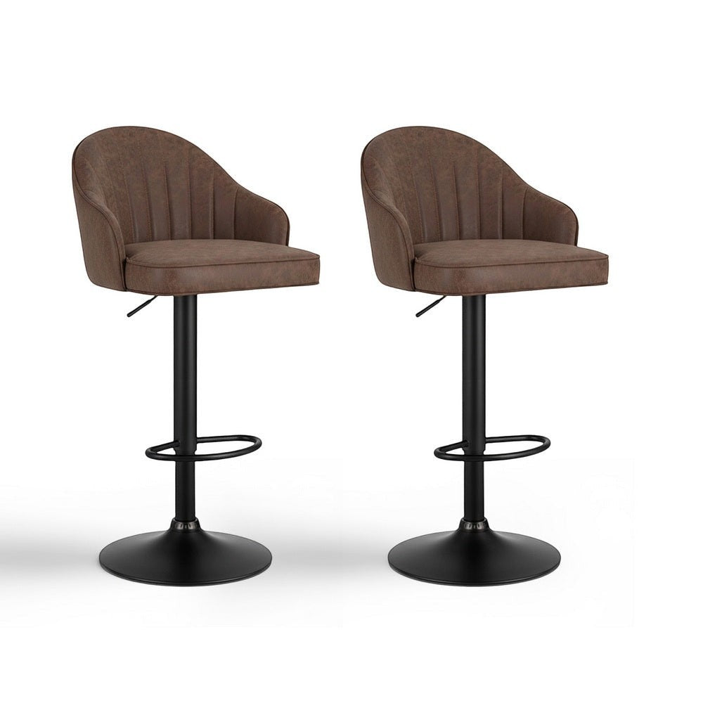 Portsea brown faux leather shell bar stool with gas lift at a kitchen counter