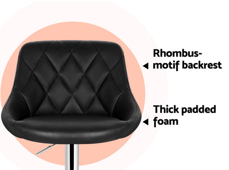 Artiss Elan black leather bar stool padded seat close-up — Allure Home Collections