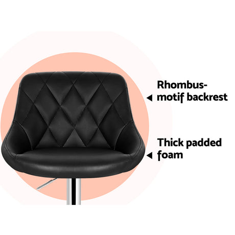 Artiss Elan black leather bar stool padded seat close-up — Allure Home Collections