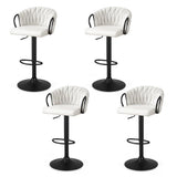 Safety Beach ivory velvet woven bar stool with gas lift and armrests in a modern kitchen