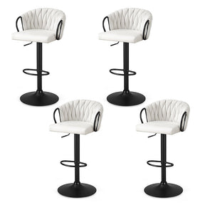 Safety Beach ivory velvet woven bar stool with gas lift and armrests in a modern kitchen