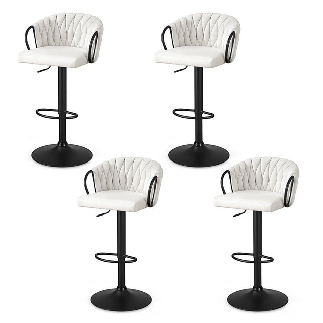 Safety Beach ivory velvet woven bar stool with gas lift and armrests in a modern kitchen