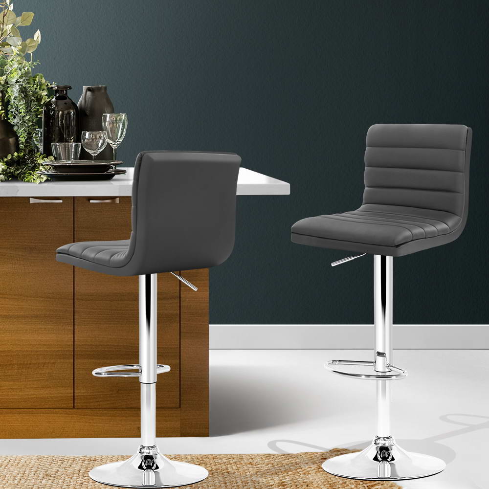 Pair of Artiss Arne grey gas lift bar stools in contemporary kitchen — Allure Home Collections