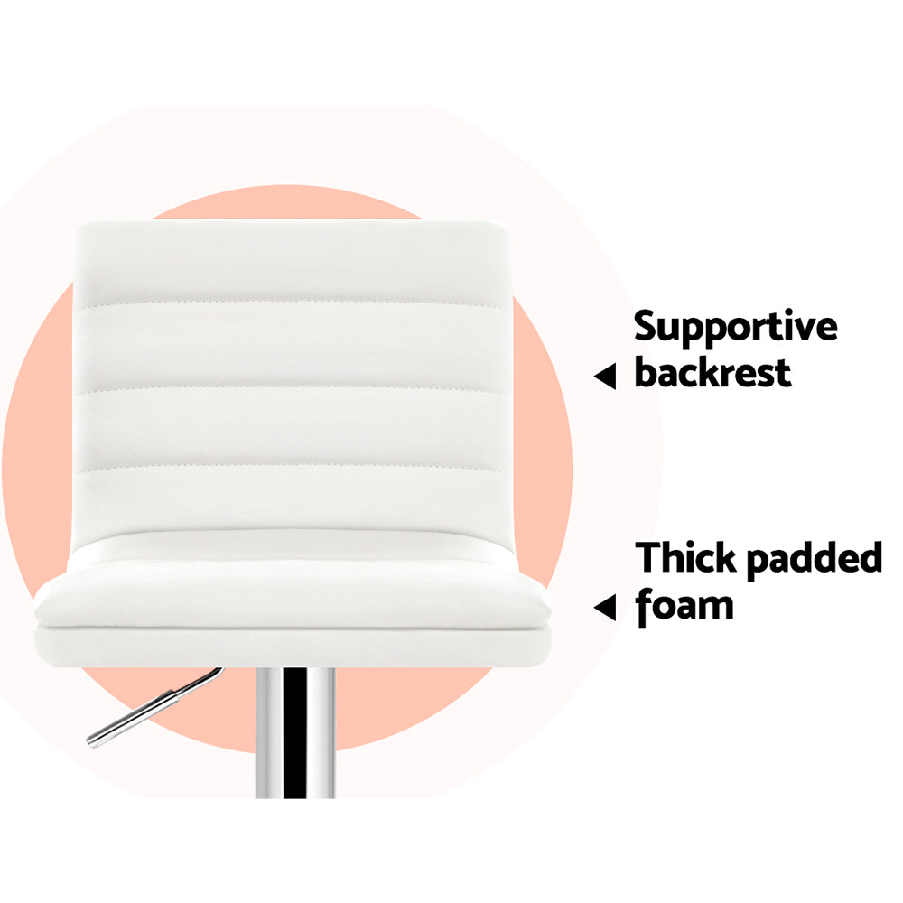 Side profile of Artiss white leather bar stool showing chrome base — Allure Home Collections