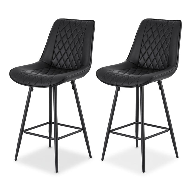 Chelsea black diamond stitched bar stool with metal frame at a kitchen counter