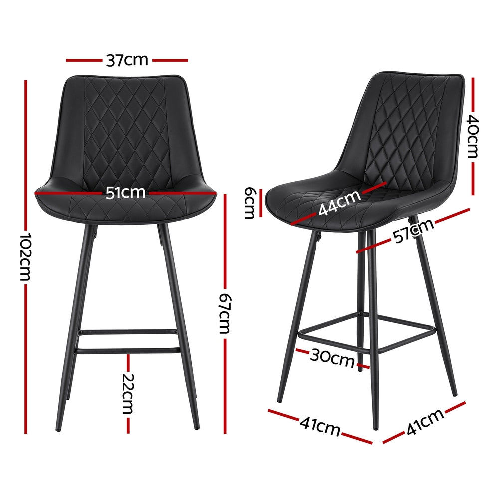 Chelsea black diamond stitched bar stool with metal frame at a kitchen counter