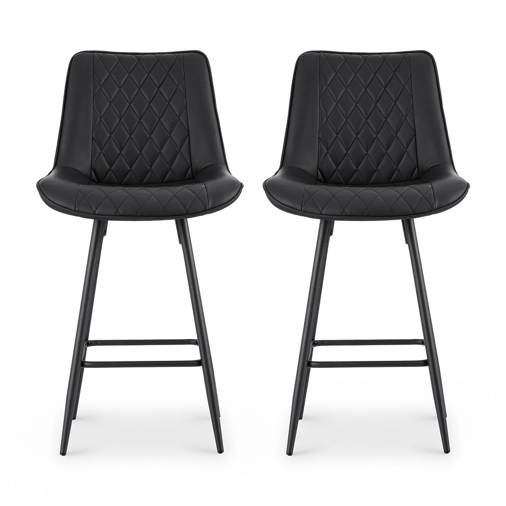 Chelsea black diamond stitched bar stool with metal frame at a kitchen counter
