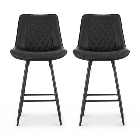 Chelsea black diamond stitched bar stool with metal frame at a kitchen counter
