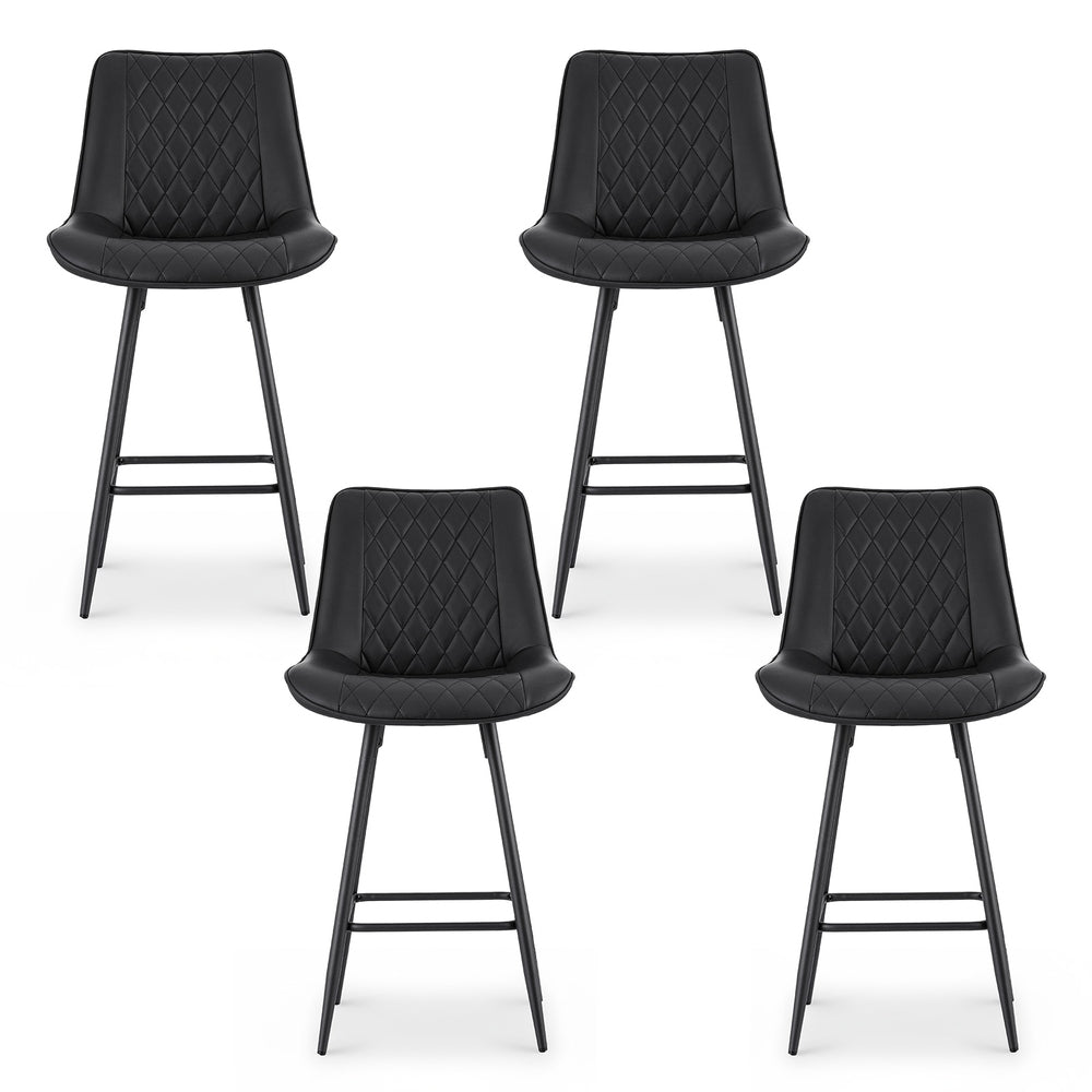 Chelsea black diamond stitched bar stool with metal frame at a kitchen counter