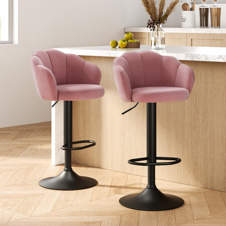 Two Artiss velvet gas lift bar stools at kitchen counter — Allure Home Collections