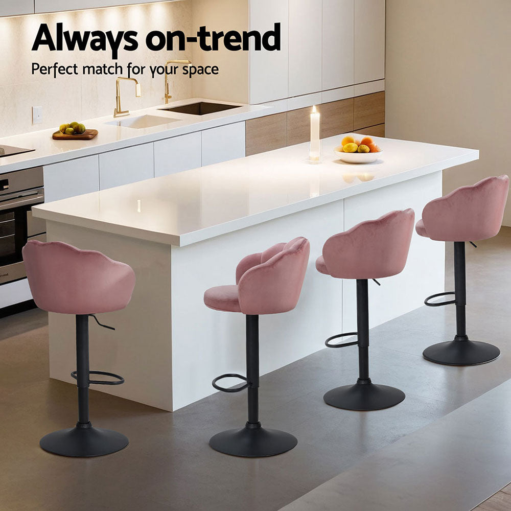 Two Artiss velvet bar stools styled at white kitchen island — Allure Home Collections