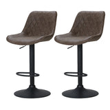 Tyabb brown PU leather vintage swivel bar stool 2pcs set with steel pedestal at a home bar
