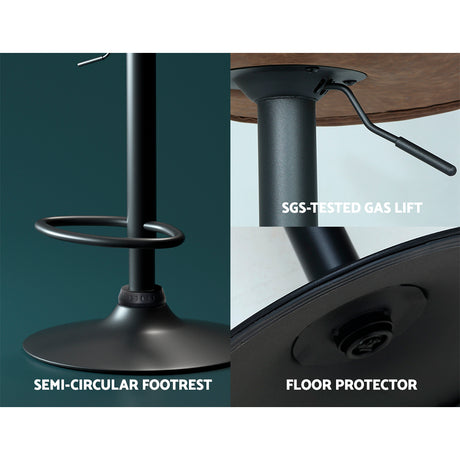Artiss Frawley brown vintage leather bar stool seat close-up — Allure Home Collections