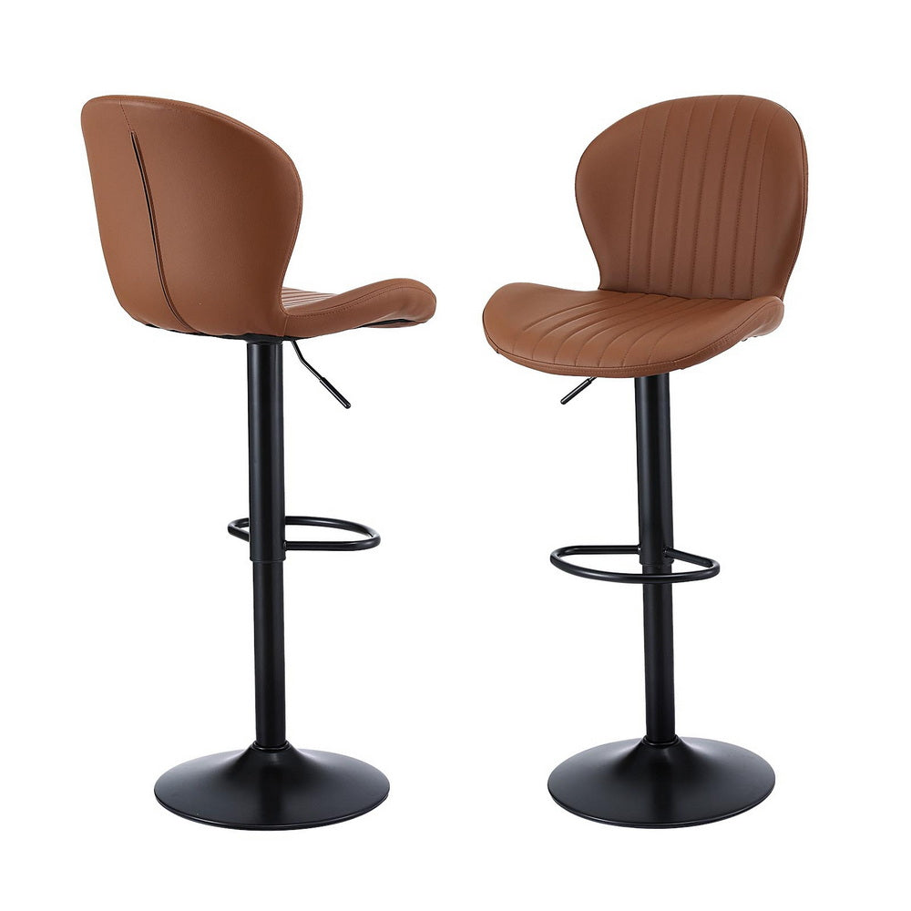 Portsea brown PU leather swivel bar stool 2pcs set at a breakfast bar