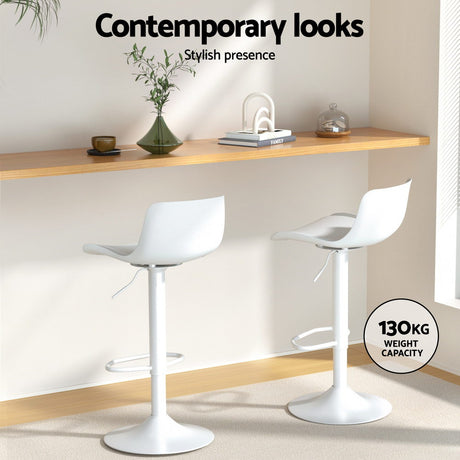 Side profile of Artiss Fynn white bar stool showing chrome gas lift — Allure Home Collections