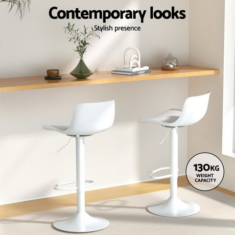 Side profile of Artiss Fynn white bar stool showing chrome gas lift — Allure Home Collections