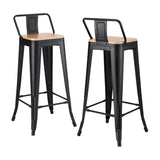 Cannons Creek black stackable industrial bar stool with pine seat in a kitchen
