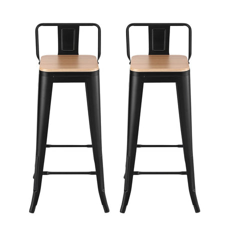 Cannons Creek black stackable industrial bar stool with pine seat in a kitchen