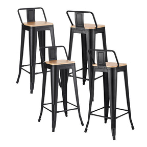 Cannons Creek black stackable industrial bar stool with pine seat in a kitchen