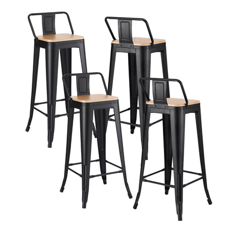 Cannons Creek black stackable industrial bar stool with pine seat in a kitchen