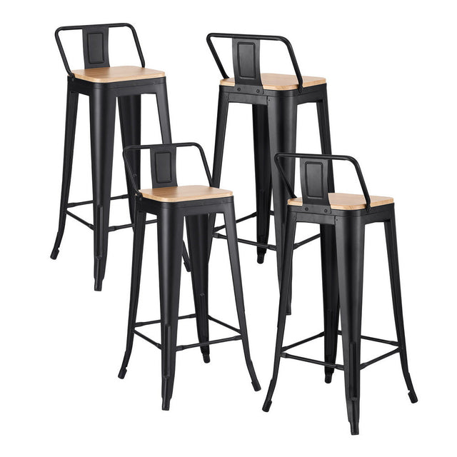 Cannons Creek black stackable industrial bar stool with pine seat in a kitchen