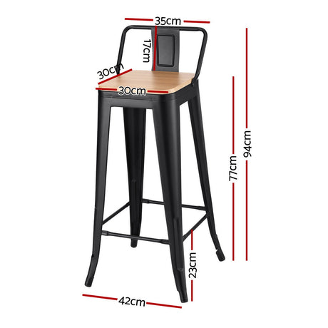 Cannons Creek black stackable industrial bar stool with pine seat in a kitchen