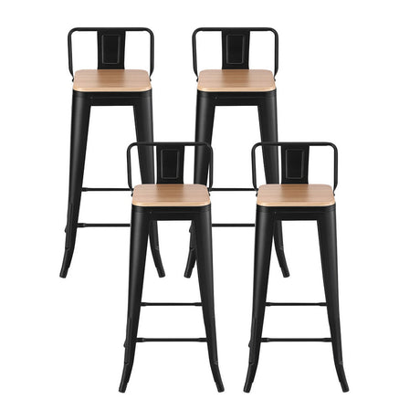 Cannons Creek black stackable industrial bar stool with pine seat in a kitchen